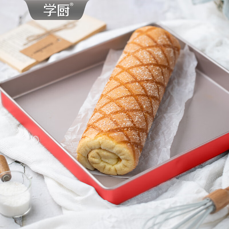 学厨烤盘烘焙模具11寸不粘正方形蛋糕模牛轧糖太妃糖饼干面包烘焙方盘 臻选红色11寸不粘正方形烤盘-WK10112