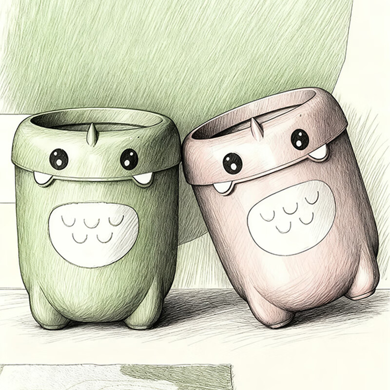 尔思家卡通垃圾桶家用可爱压圈创意客厅卧室卫生间宿舍办公室高颜值纸篓 绿色卡通款