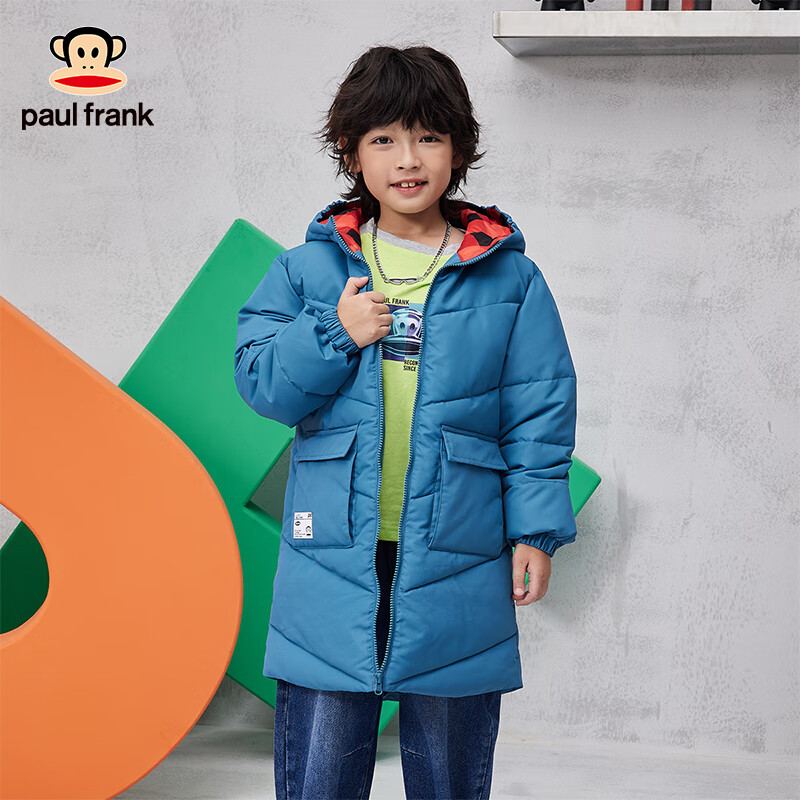 大嘴猴（paul frank）童装儿童棉服2025秋冬款保暖舒适中大童百搭休闲长款外套 014B灰蓝 150