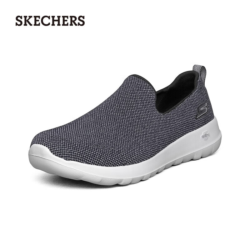 斯凯奇（Skechers）男鞋网面舒适健步休闲鞋子一脚蹬懒人鞋网面鞋 黑色/灰色/BKGY 43