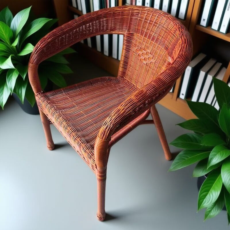欣慕雅纯手工编织藤椅老人防摔扶手家用靠背椅室庭院阳台休闲户外藤编椅 一把加固椅子【仿古色】