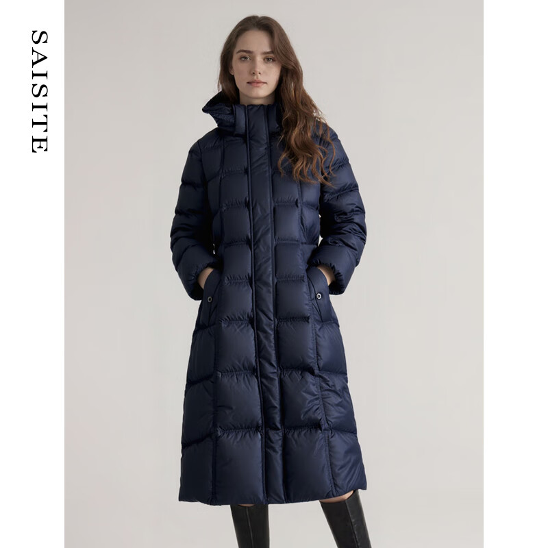 赛斯特25新款女装冬季保暖羽绒外套 中长款连帽休闲羽绒服 R126 藏蓝色 M 160/84A AM