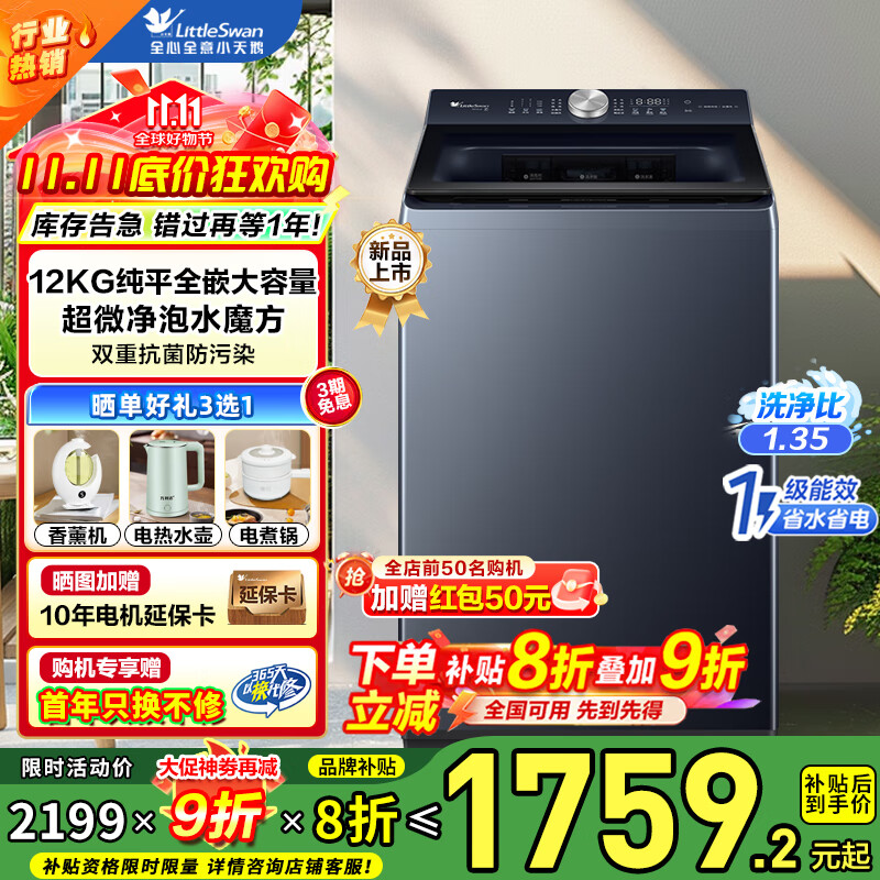 小天鹅（LittleSwan）波轮洗衣机家用全自动水魔方防缠绕超微净泡10公斤纯平全嵌直驱变频电机 TB10U2 10KG波轮纯平丨超微净泡云瀑透洗