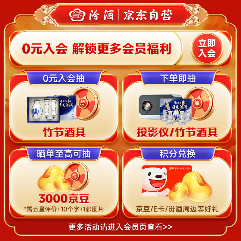 汾酒 黑坛金奖20 清香型白酒 53度 475ml*6瓶 整箱装 【年份随机发】