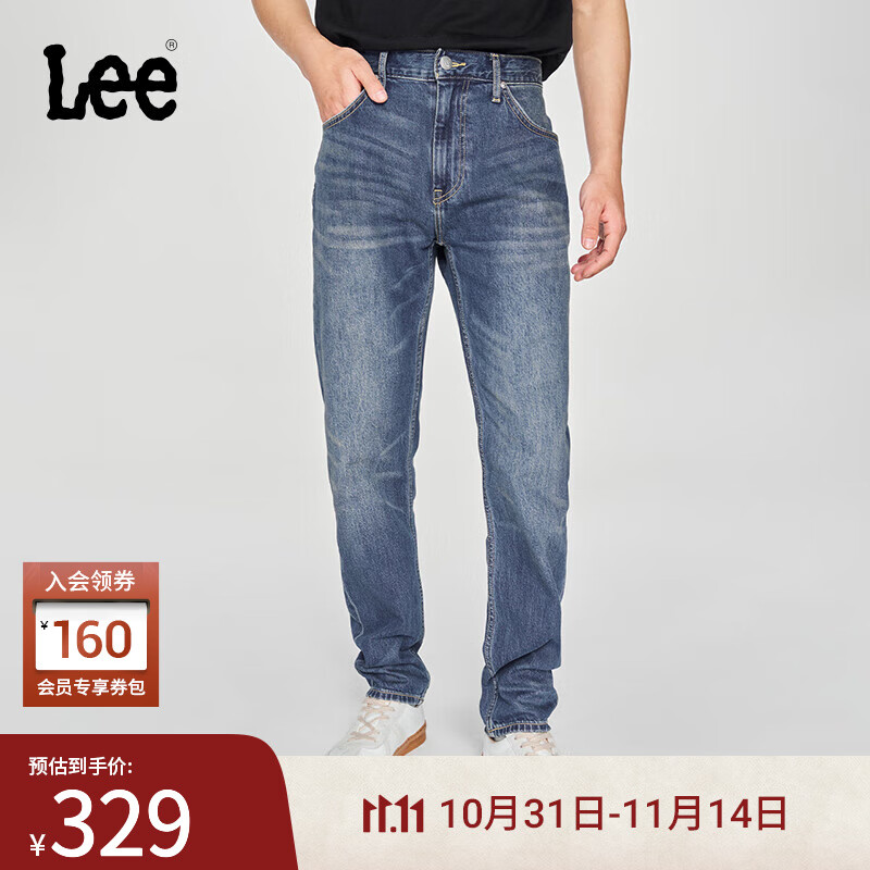 Lee【张凌赫代言】25新品舒适锥形五袋款中深蓝男牛仔裤A08114 中深蓝 28