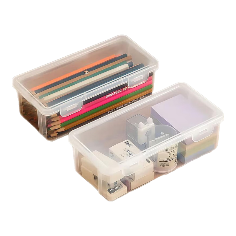 多功能文具盒笔盒收纳盒 透明桌面收纳神器带盖收纳箱ins风 书桌化妆品配件家用收纳 透明文具盒【2个装】