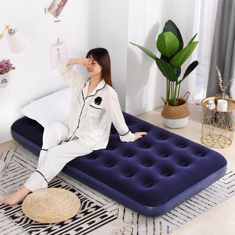 舒士奇充气床垫户外露营便携床家用充气床单人加厚气垫床折叠床午休气床 长190宽95高22cm(蓝色家用电泵套餐)