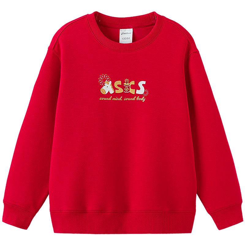 亚瑟士（asics）儿童26年新年logo撞色卫衣柔软舒适挺阔潮流时尚百搭 1000红色 150