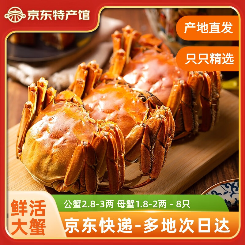 【活蟹】江苏固城湖螃蟹鲜活大闸蟹礼盒中秋送礼产地直发JD/顺丰 【分享款】公3两 母2两｜4对 8只 礼袋