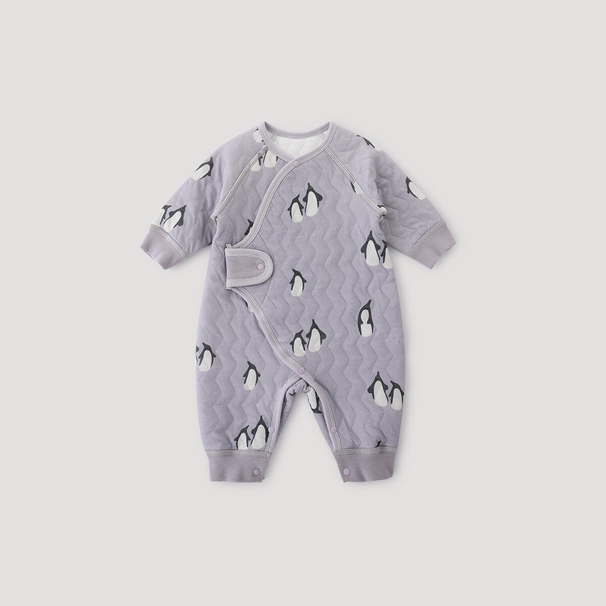 巴厘小猪新生婴儿连体衣秋冬季加厚保暖爬爬服初生儿产房夹丝哈衣宝宝衣服 企鹅茄子 73cm