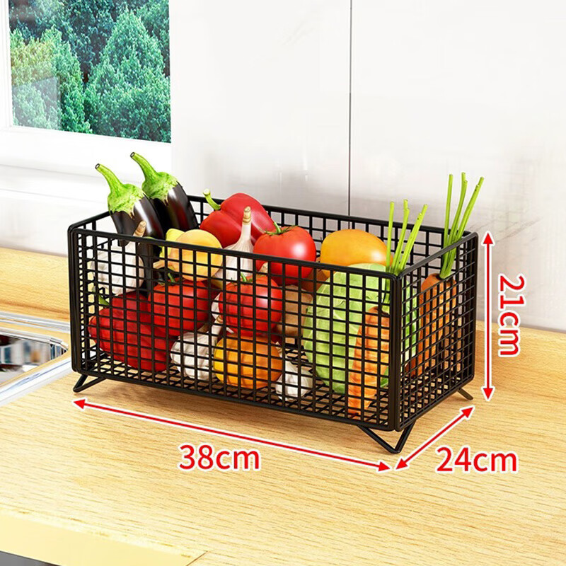 木格格葱姜蒜收纳盒蔬菜收纳架厨房收纳置物架多功能储物架台面调料架子 黑色大号