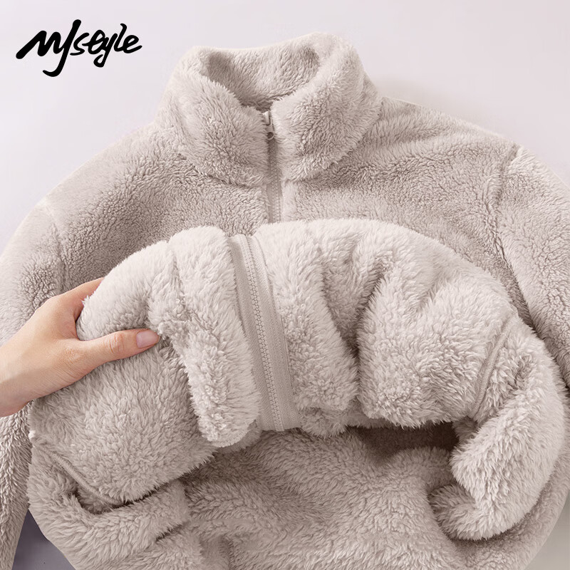 MJ STYLE舒棉绒立领开衫外套女2026冬季新款加绒加厚保暖防风宽松百搭上衣