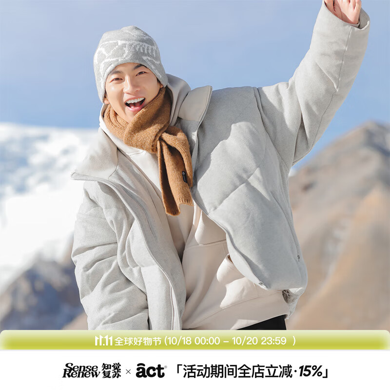 ACTUP吕小虎2025分割设计立领羽绒服男冬季90白鸭绒宽松潮牌加厚呢外套 米灰 M 170/88A