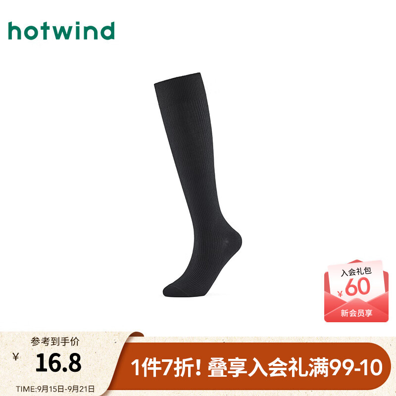 热风2025年秋季新款女士竖条纹小腿肌理袜 01黑色 均码