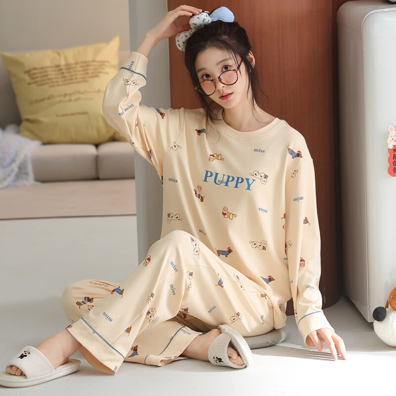 莫代尔带胸垫睡衣女士冬款2026新款冬季女式亲肤舒适长袖长裤家居服套装 19034 L 98-120斤