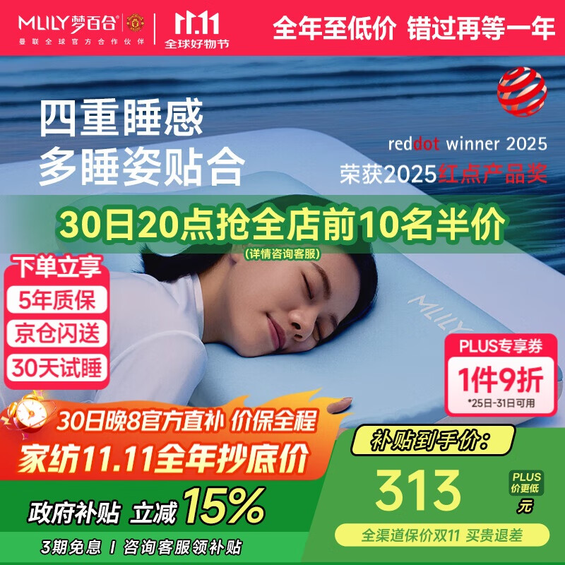 梦百合（MLILY）护颈颈椎枕成人记忆棉枕头枕芯慢回弹0压深睡枕pro记忆枕礼盒装