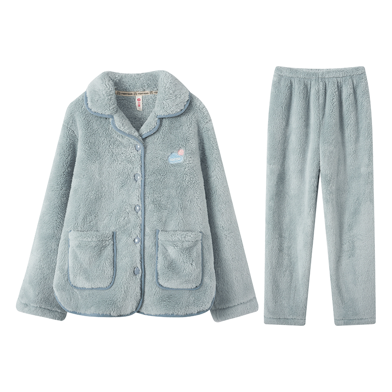 芬騰睡衣女雙面暖絨防靜電2025年新款保暖翻領(lǐng)開(kāi)衫寬松情侶家居服