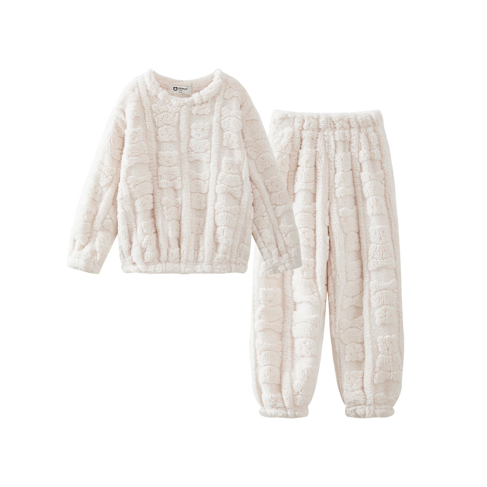 小猪班纳童装秋冬装新款儿童上衣裤子两件套男童女童套装家居服 米色 120