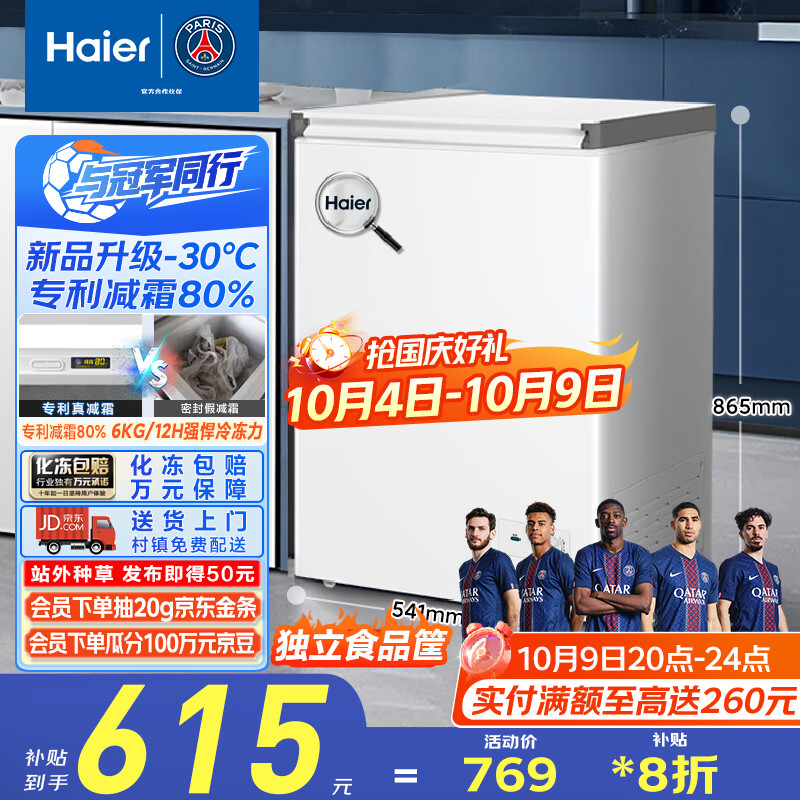 海尔（Haier）100升低霜小冰柜家用商用 冷藏柜冷冻柜两用冰柜京东自营小型冰箱小型冷柜BC/BD-100GHW9D国家补贴