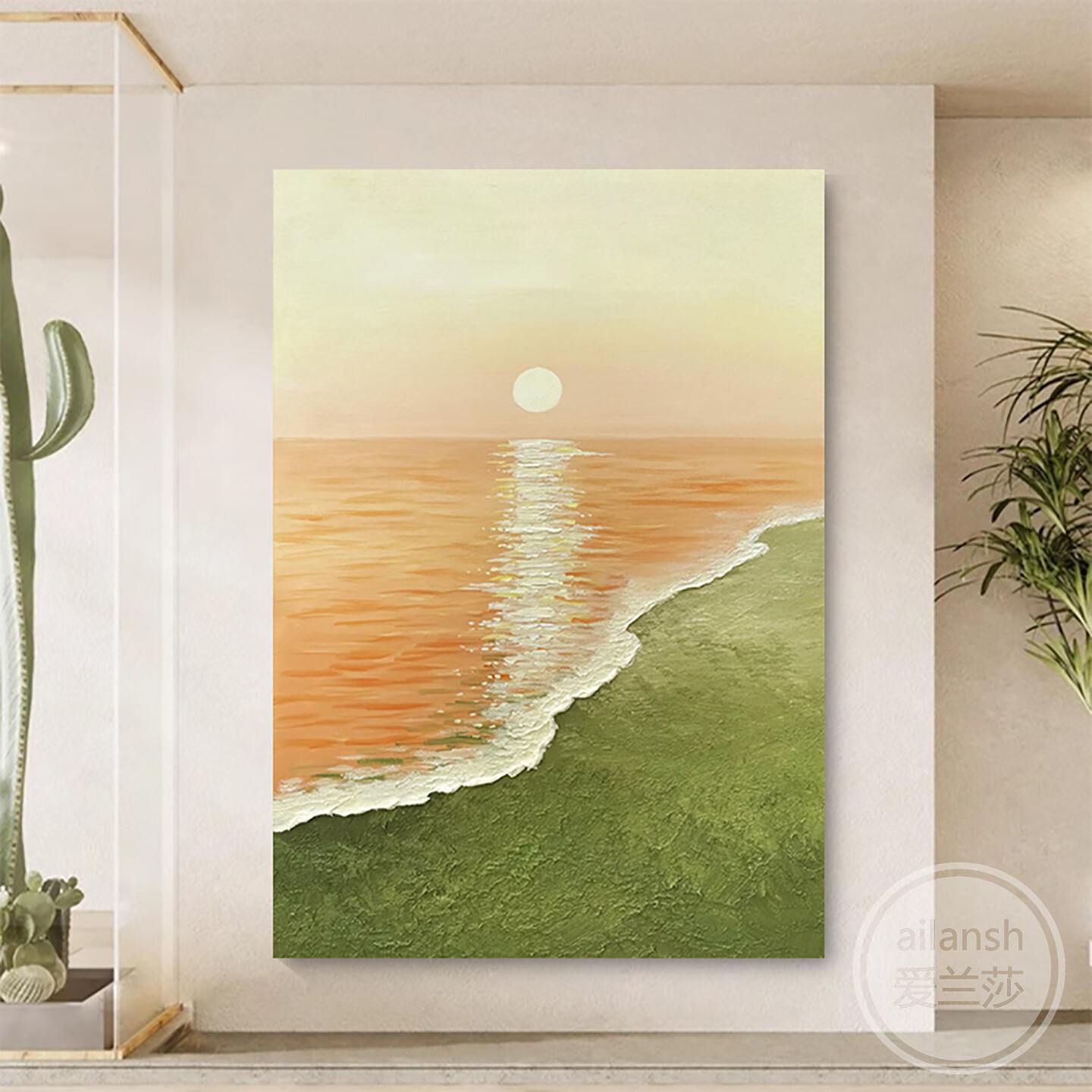 顺吉祥利《海岸日出》手绘油画玄关挂画客厅沙发背景墙装饰画肌理餐厅壁画 A1596-海岸日出 40*60cm（单幅） 资深画师-手绘肌理油画+铝合金金色边框