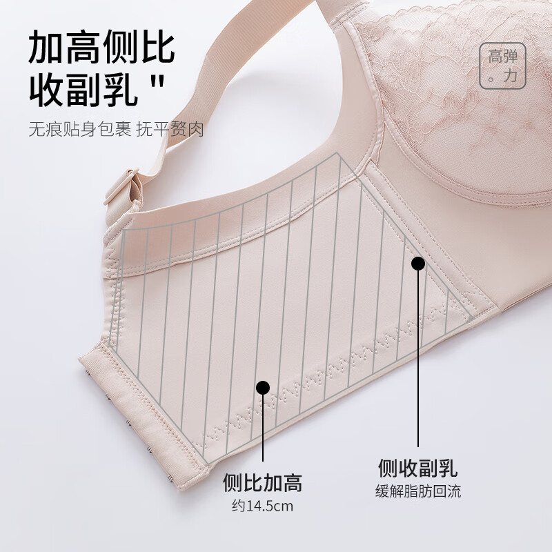 aidai调整型内衣女小胸聚拢无钢圈上托侧收显大收副乳性感优雅美背文胸 性感黑 75A