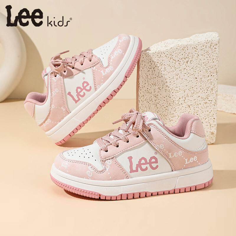 LEE KIDS童鞋秋季新款百搭透气休闲板鞋男大童防滑运动鞋女童 米白粉35