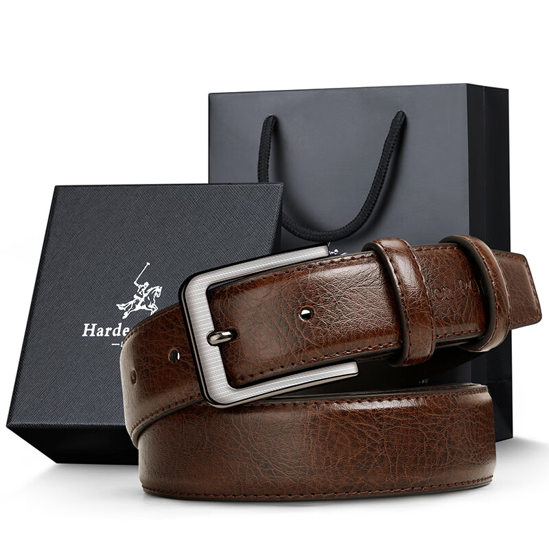 hardenpolo男士腰带复古皮带男商务休闲中青年针扣裤带男 棕色 110cm