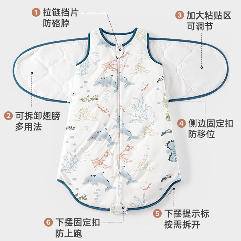贝肽斯婴儿防惊跳睡袋春秋冬包巾宝宝襁褓巾包被恒温宝宝睡觉神器 背心款-超柔安抚防惊跳 S-66cm0-3剪开后可穿至1岁