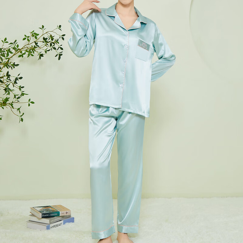 古今（GUJIN）睡衣女士长袖开衫纯色简约舒适家居服套装大学生宿舍ins风2026 清新绿 2XL （推荐体重：70-80kg）