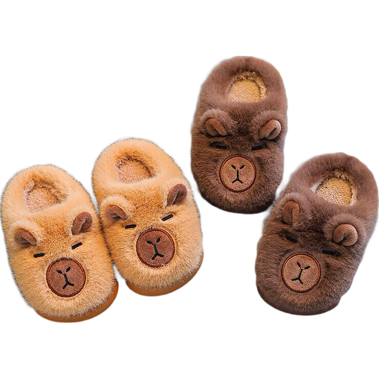 卡皮巴拉儿童踩屎感女童冬卡通可爱防滑室内居家软底拖鞋宝宝拖鞋 升级版环保材质浅咖拖鞋 12 36/37码（适合35/36脚穿）