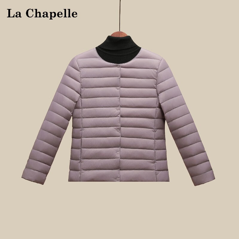 拉夏贝尔轻薄羽绒服女士短款冬季韩版修身圆领无领内胆保暖外套 暗 紫 轻薄 XL 115-125斤