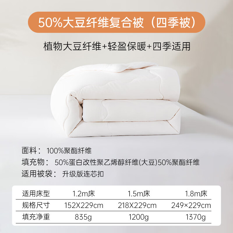 雅芳婷大豆纖維復(fù)合冬被冬季蓄熱保暖被芯被褥冬季柔軟蓬松大豆蛋白冬被 L026專柜同款四季被【大豆蛋白填充+速暖蓄熱】 1.5米床(218X229cm)