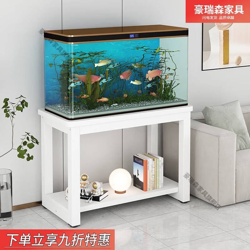 豪瑞森鱼缸架钢木底柜客厅金属架子铁艺置物架储物架子鱼缸桌子底座底架 白架+暖白【桌面圆角】 65x45x50cm