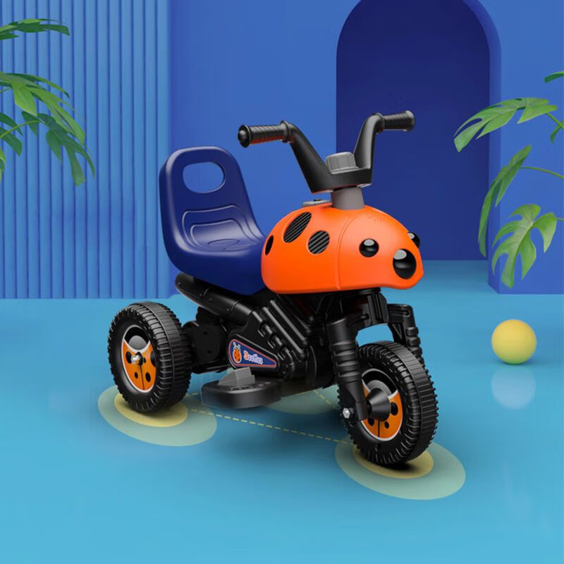 樂的童車樂的小黃鴨兒童電動摩托車可坐人三輪車2-5歲男女寶寶充電玩具車 橙色【有音樂燈光】