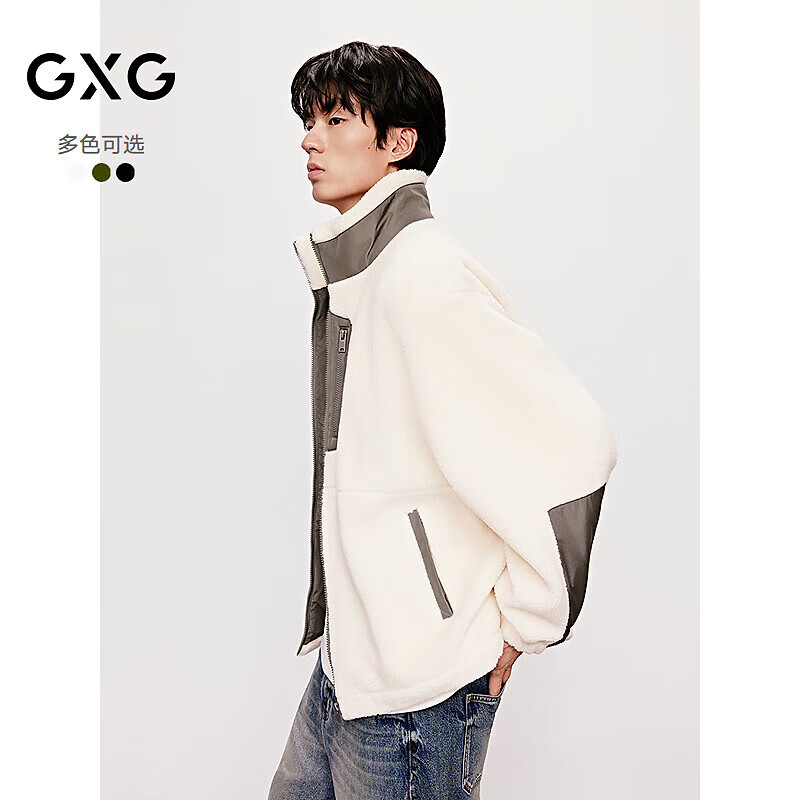 GXG男装 多色仿羊羔毛户外口袋设计保暖夹克外套 米白 170/M