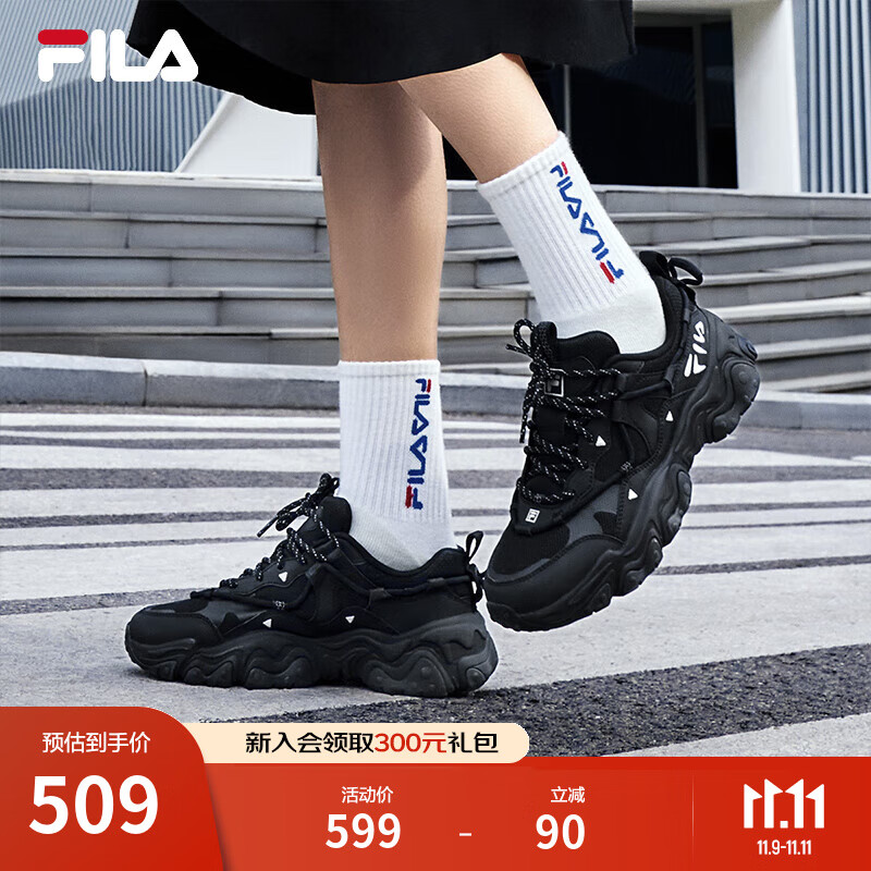 斐乐（FILA）猫爪5代官方女复古运动鞋杨幂同款新款休闲鞋老爹鞋 黑-BK 38