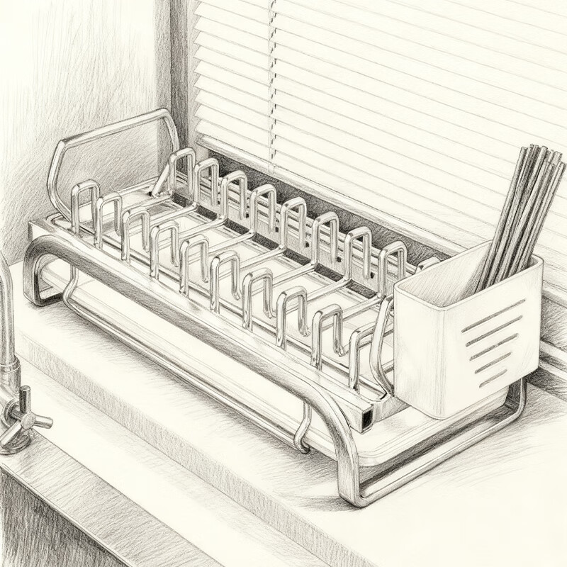 尔思家碗碟沥水架不锈钢碗盘架厨房置物架碗筷盘子台面放碗沥碗架收纳架 大号抽拉款单层碟架+筷子筒