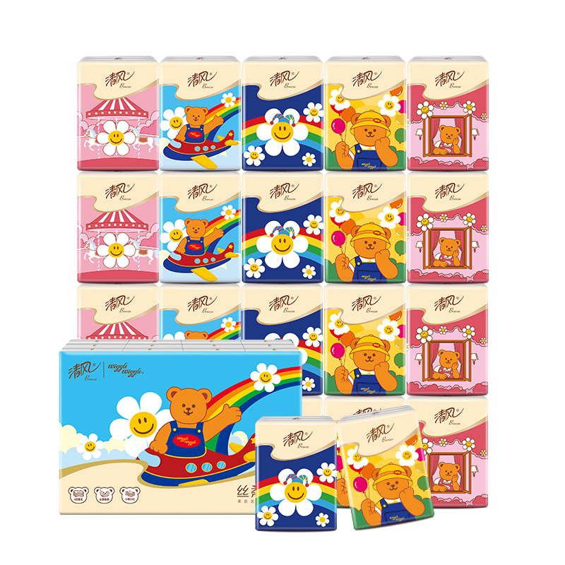 清风印花手帕纸4层 6张*24包 湿水不易破 迷你便携 有香无香随机发货