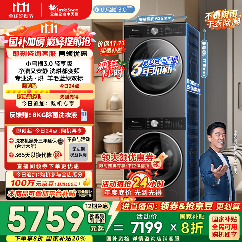 小天鹅（LittleSwan）洗烘套装 10KG滚筒洗衣机全自动+变频热泵烘干机家用烘衣服 【小乌梅3.0轻享】VE10+VE10 国家补贴