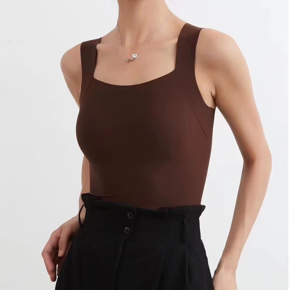雅鹿秋冬内搭背心肌底衣玻色因美肤衣女保暖带胸垫无痕修身草本同款 奶油肤+栗子棕 L 【101-120斤】