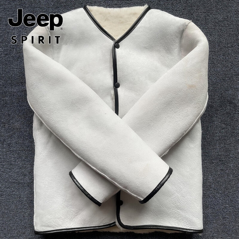 JEEP SPIRIT冬季纯羊皮棉袄整张绵羊皮毛一体羊剪绒大衣保暖防寒棉服上衣外套 圆领拉链款 2XL 皮毛一体【130-150斤】