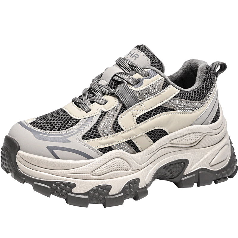 ZHR老爹鞋女厚底冬季加絨小個(gè)子棉鞋女百搭休閑運(yùn)動(dòng)鞋女ID53A灰色36