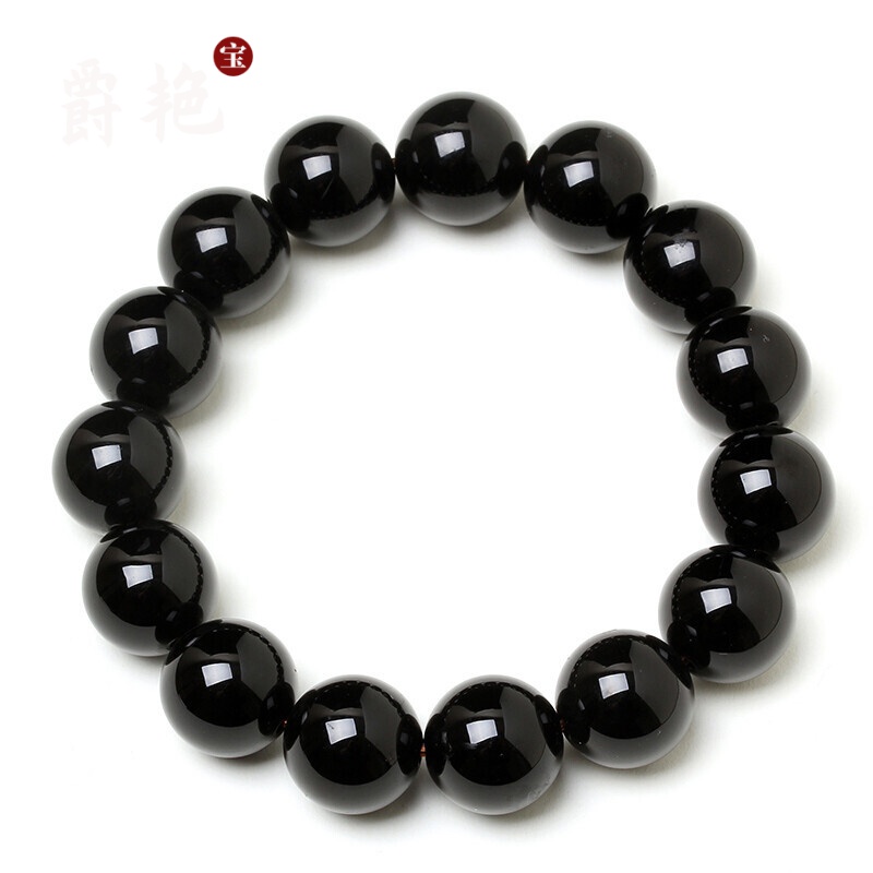爵艳 珠子手串男附证书黑玛瑙男士手链12-18mm实用送女友龙年吉祥物