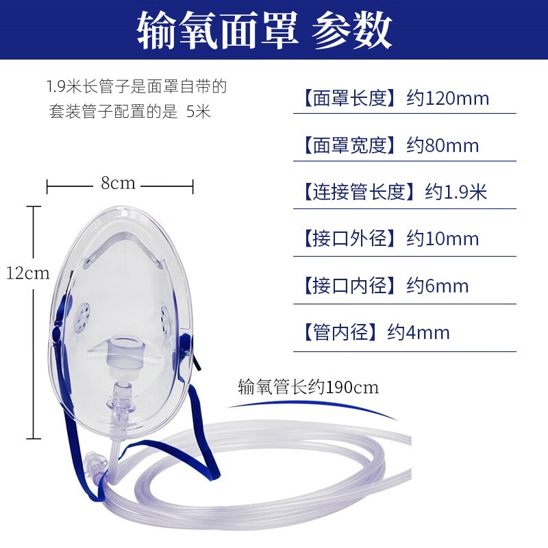 瑞贝松吸氧面罩医用成人儿童家用氧气面罩制氧机氧气瓶通用输氧罩 2件套:吸氧面罩1+5米延长管1 (2套装)-诚