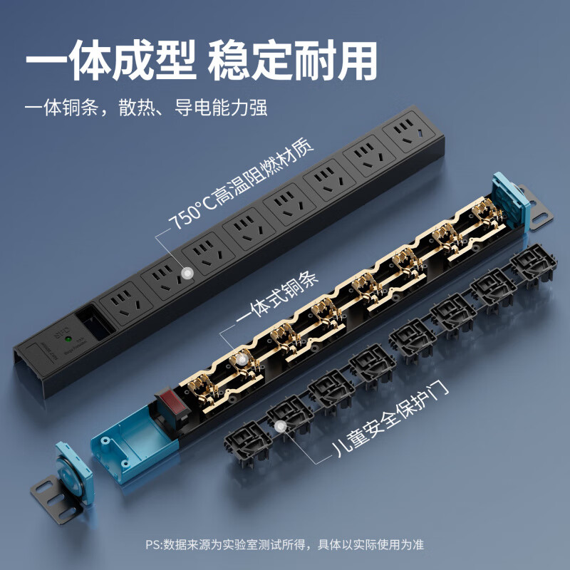 国际电工桌面PDU插座机柜电竞插排过载保护八位五孔电源插线板家用桌下带线插板 【过载保护】八位总控-1.5平方2.8米线(白色)