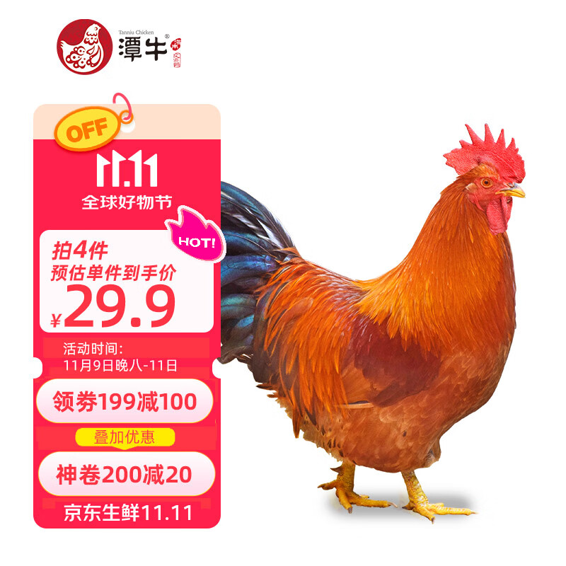 潭牛海南文昌鸡公鸡2斤 散养 供港品质 椰子鸡 生鲜鸡肉 冷冻