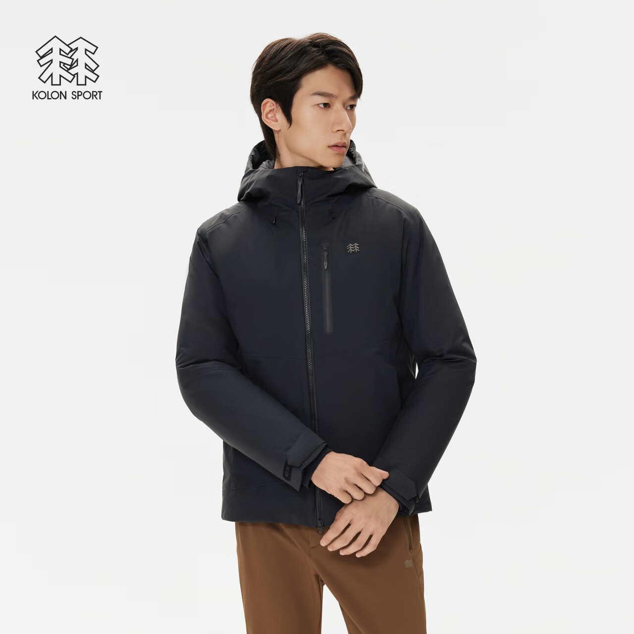 KOLON SPORT/可隆户外羽绒服 男士防水防风透湿轻量连帽高蓬鹅绒夹克 LHDJ5WN083-BK 黑色 2XL 185/104A