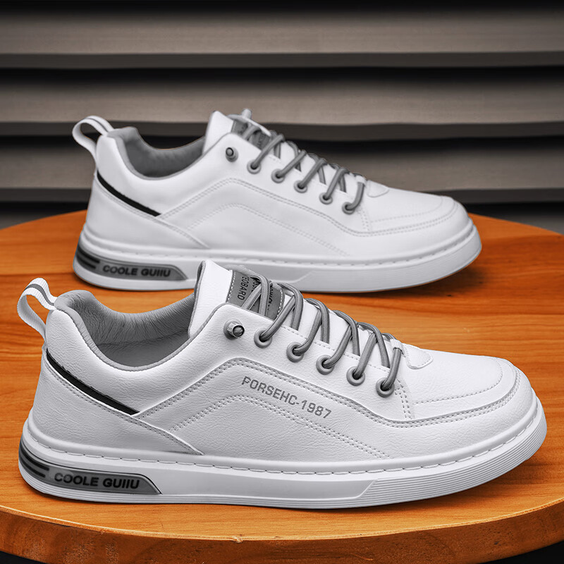 西域骆驼（VANCAMEL）男鞋秋季英伦商务休闲皮鞋子男士免系带软底百搭运动板鞋子男板鞋 【官方正品 品质保证】白色配色 43