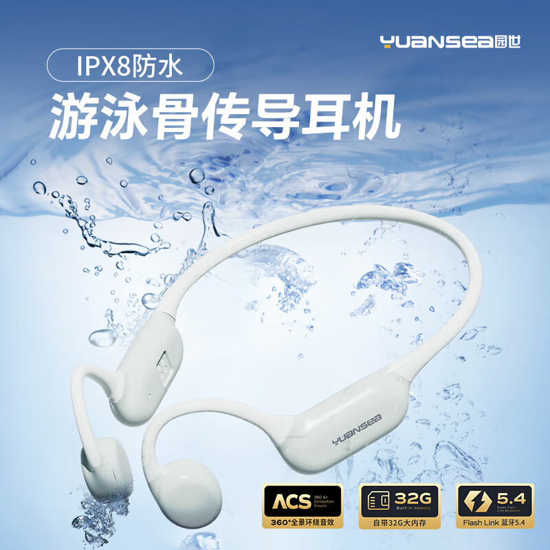 园世骨传导游泳耳机BETA 蓝牙运动耳机跑步IPX8级防水自带内存MP3无线不入耳 BETA PRO白色-2025升级款