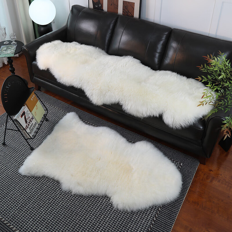 筠月熙羊毛沙发垫整张羊皮毛坐垫轻奢皮草澳洲羊皮黑色真皮沙发不规则